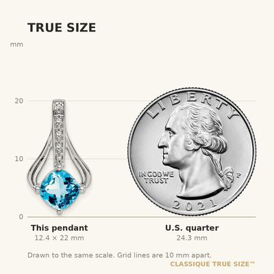 14K White Gold Blue Topaz and Diamond Pendant, 22 x 12.4mm