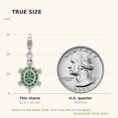 Amore La Vita Sterling Silver Rhodium-plated Polished 3-D CZ Green Turtle Charm with Fancy Lobster Clasp
