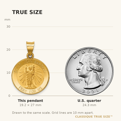 14K Polished and Satin St John Baptist Medal Hollow Pendant, 27 x 19mm