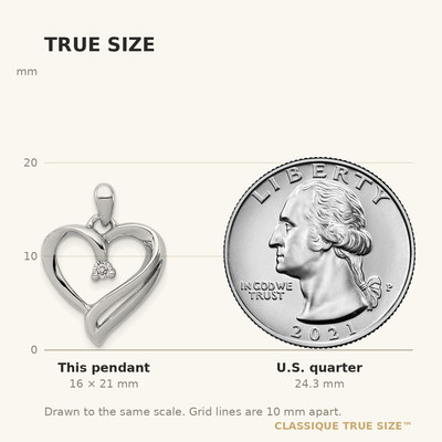 Sterling Silver Rhodium Diam. Heart Pendant, 21 x 15mm