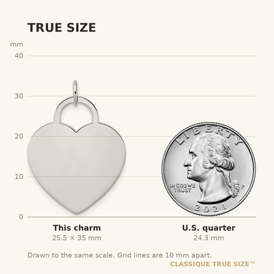 14K White Gold Heart Disc Charm, 35 x 22mm