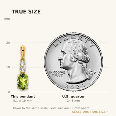 14K Oval Peridot and Diamond Pendant, 19 x 5mm