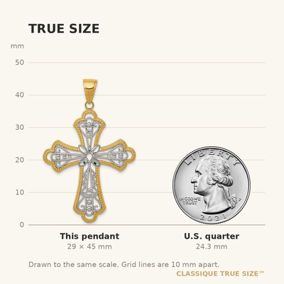 14K w/Rhodium Diamond-cut Filigree Cut-out Cross Pendant
