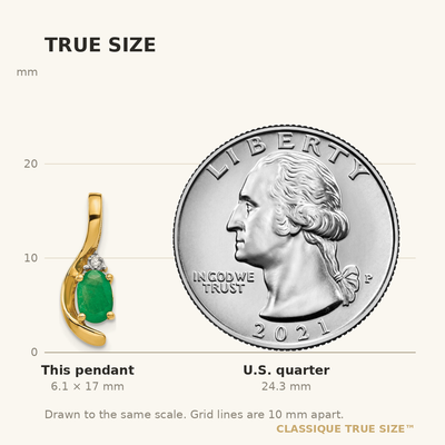 14K Emerald and Diamond Pendant, 17 x 6mm