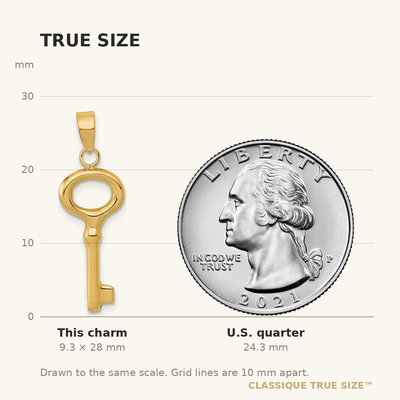 14K Polished 3-D Key Charm, 28 x 10mm
