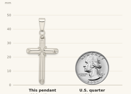 Classique True Size: Sterling Silver Polished X Center Hollow Tube Cross Pendant shown next to a US quarter (24.3 mm)
