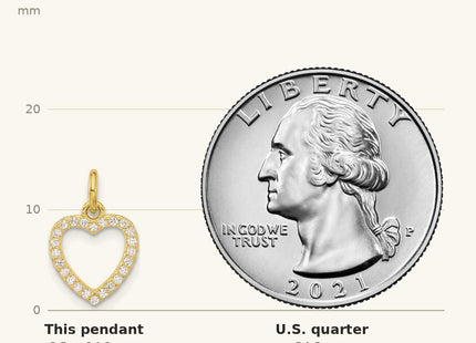 True size: Sterling Silver Rhodium-plated Gold and Rose-tone CZ 3 Hearts Pendant shown next to a US quarter (24.3 mm)