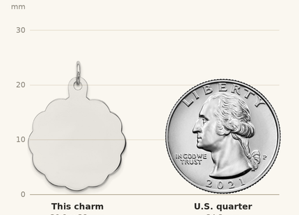 Classique True Size: Sterling Silver Rh-plt Engraveable Polished Front/ Back Disc Charm shown next to a US quarter (24.3 mm)