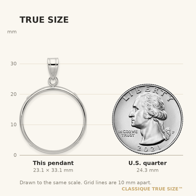 Wideband Distinguished Coin Jewelry 14K White Gold Polished Prong Coin Bezel Pendant, 33.1 x 23.2mm
