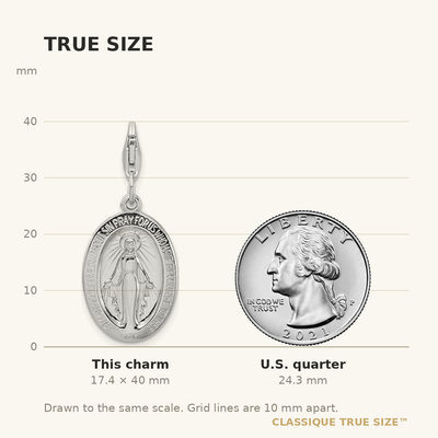 Amore La Vita Sterling Silver Rhodium-plated Polished Miraculous Medal Charm with Fancy Lobster Clasp, 40 x 13mm