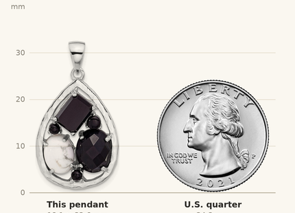 Classique True Size: Sterling Silver Rhodium-plated Agate and Howlite Teardrop Pendant shown next to a US quarter (24.3 mm)