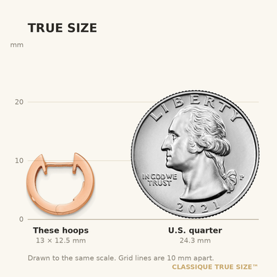 14K Rose Gold Hinged Hoop Earrings, 12.5 x 2mm