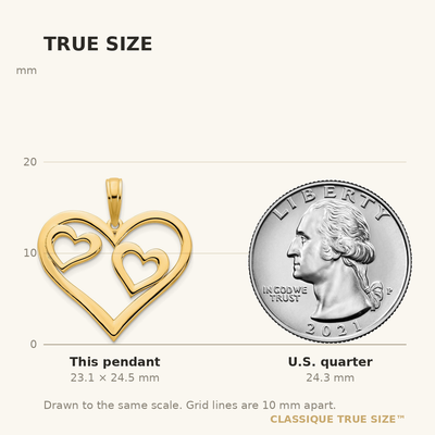 14ky Heart in a Heart Pendant, 24.54 x 20.53mm