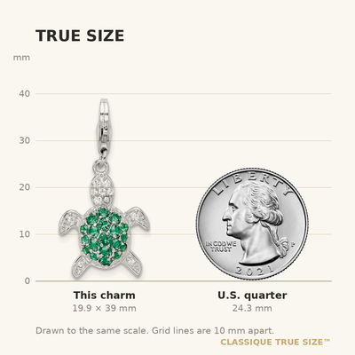 Amore La Vita Sterling Silver Rhodium-plated Polished Green and Clear CZ Turtle Charm with Fancy Lobster Clasp