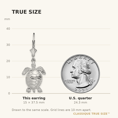 De-Ani Sterling Silver Rhodium-plated Polished 3D Moveable Turtle Leverback Earrings