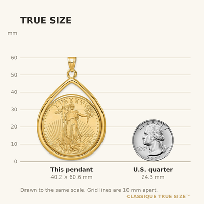 Wideband Distinguished Coin Jewelry 14K Polished Lightweight Teardrop Mounted 1oz American Eagle Prong Coin Bezel Pendant