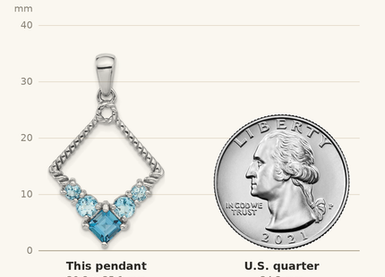 Classique True Size: Sterling Silver Rhodium-plated London and Light Swiss Blue Topaz Pendant shown next to a US quarter (24.3 mm)