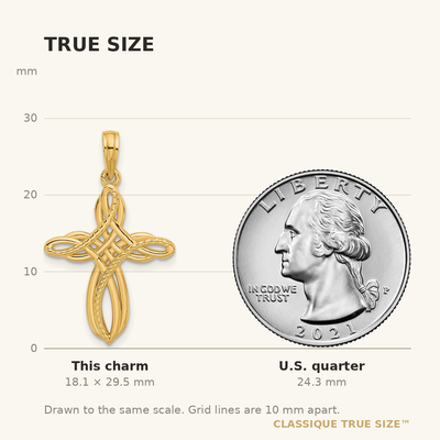 14Ky Fancy Cross Charm, 29.5 x 18.2mm
