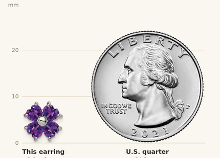 Classique True Size: Sterling Silver Rhodium Plated Amethyst Flower Post Earrings shown next to a US quarter (24.3 mm)