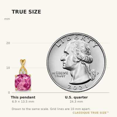 14K Checkerboard Created Pink Sapphire and Diamond Pendant