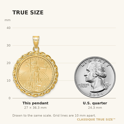 Wideband Distinguished Coin Jewelry 14ky Diamond-cut & Twisted Wire Prong Mounted 1/4oz American Eagle Coin Bezel Pendant