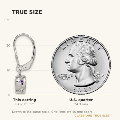 Sterling Silver Rhodium Plated Heart Amethyst Leverback Earrings, 25 x 7mm