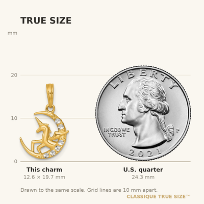 14K with White Rhodium Polished Unicorn In Moon Charm