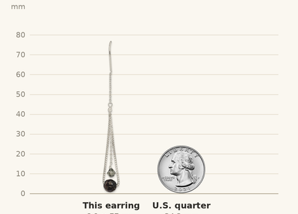 Classique True Size: Sterling Silver Polished Black Crystal Threader Earrings shown next to a US quarter (24.3 mm)