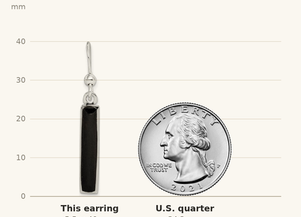 Classique True Size: Sterling Silver Polished Onyx Bar Dangle Earrings shown next to a US quarter (24.3 mm)