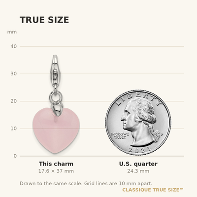 Amore La Vita Sterling Silver Rhodium-plated Polished 3-D Rose Quartz Heart Charm with Fancy Lobster Clasp