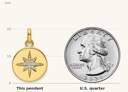 Classique True Size: Sterling Silver Gold-tone CZ Star Disc Pendant shown next to a US quarter (24.3 mm)