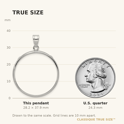 Wideband Distinguished Coin Jewelry 14K White Gold Polished Prong Coin Bezel Pendant, 37.85 x 28.4mm