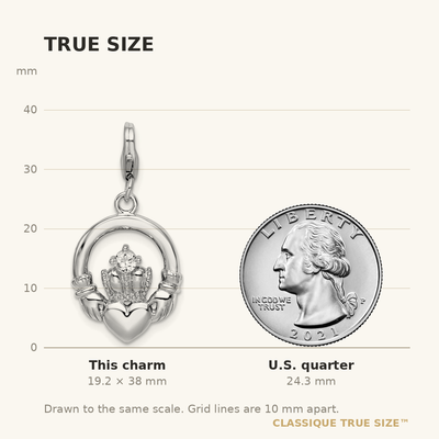 Amore La Vita Sterling Silver Rhodium-plated Polished Clear CZ Claddagh Charm with Fancy Lobster Clasp