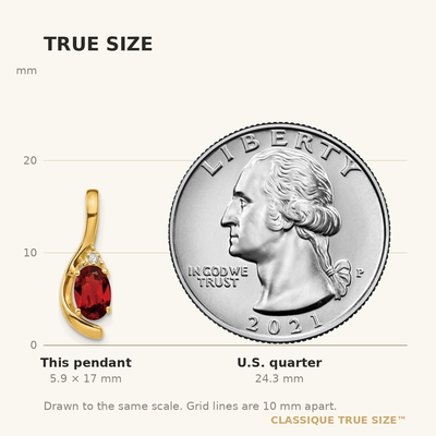 14K Garnet and Diamond Pendant, 17 x 6mm