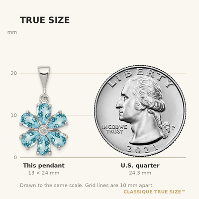 Sterling Silver Rhodium Light Swiss Blue Topaz & Diamond Flower Pendant