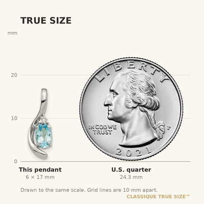 14K White Gold Blue Topaz and Diamond Pendant, 17 x 6mm