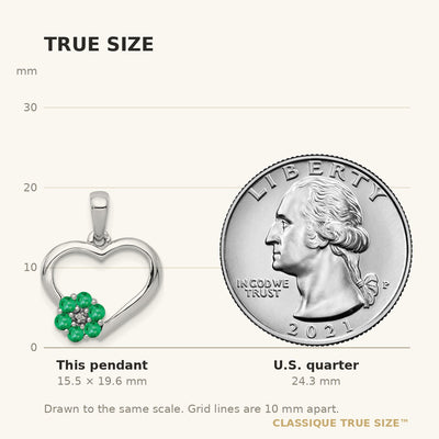 14K White Gold Diamond and Emerald Heart and Flower Pendant