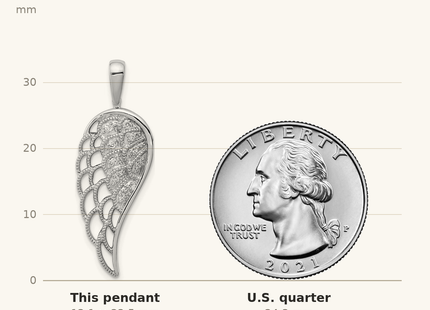 Classique True Size: Sterling Silver Rhodium Diam. Open-work Wing Pendant shown next to a US quarter (24.3 mm)