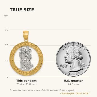 14K w/Rhodium St Christopher Pendant, 31.75 x 23.9mm