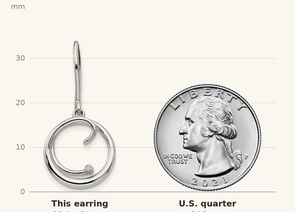 Classique True Size: White Ice Sterling Silver Rhodium-plated Diamond Swirl Shepherd Hook Dangle Earrings shown next to a US quarter (24.3 mm)