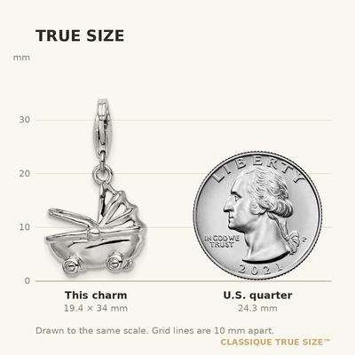 Amore La Vita Sterling Silver Rhodium-plated Polished 3-D Baby Carriage Charm with Fancy Lobster Clasp