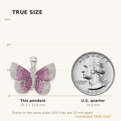 Sterling Silver Rhodium-plated Polished Pink CZ Butterfly Pendant