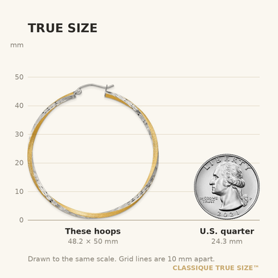 14K & Rhodium Diamond-cut Twisted Hoop Earrings, 50 x 2.5mm