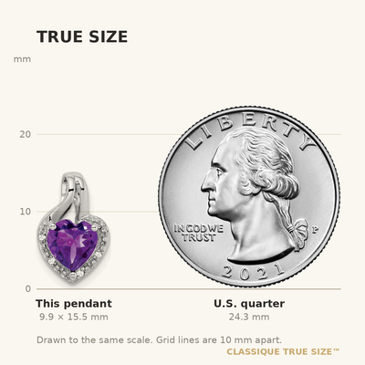 14K White Gold Amethyst and Diamond Heart Pendant, 15.5 x 10mm