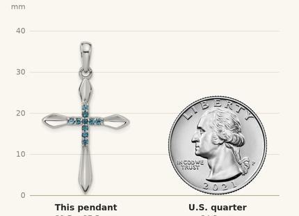 Classique True Size: Sterling Silver Rhodium-plated London Blue Topaz Cross Pendant shown next to a US quarter (24.3 mm)