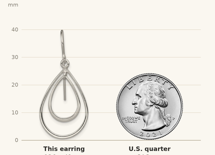 Classique True Size: Sterling Silver Polished Double Teardrop Dangle Earrings shown next to a US quarter (24.3 mm)