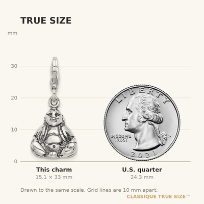 Amore La Vita Sterling Silver Rhodium-plated Polished 3-D Antiqued Buddha Charm with Fancy Lobster Clasp