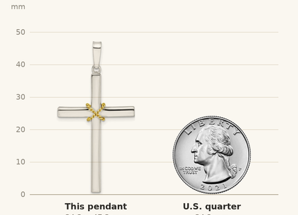 Classique True Size: Sterling Silver w/Gold-tone X Center Hollow Cross Pendant shown next to a US quarter (24.3 mm)