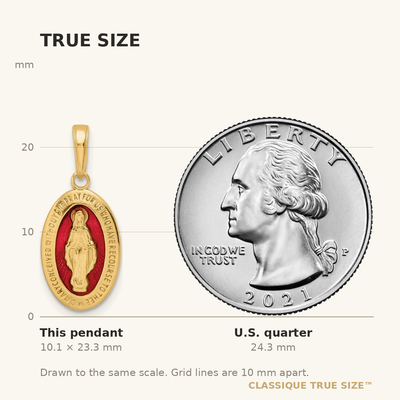 14K Red Enameled Miraculous Medal Pendant, 23.29 x 10.25mm