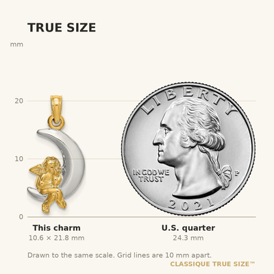 14K w/Rhodium 3-D Angel on Moon Charm